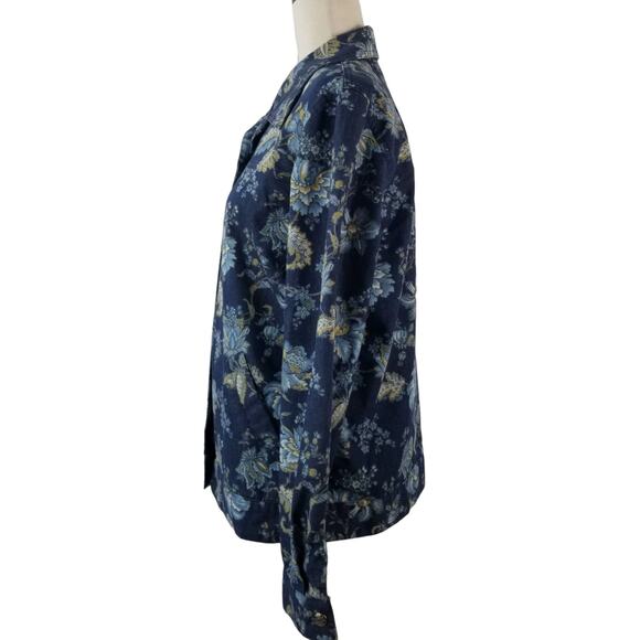 La Chemise Blue Tan Yellow Floral Jeans Style Jacket Shacket Vintage USA Medium - Picture 2 of 5